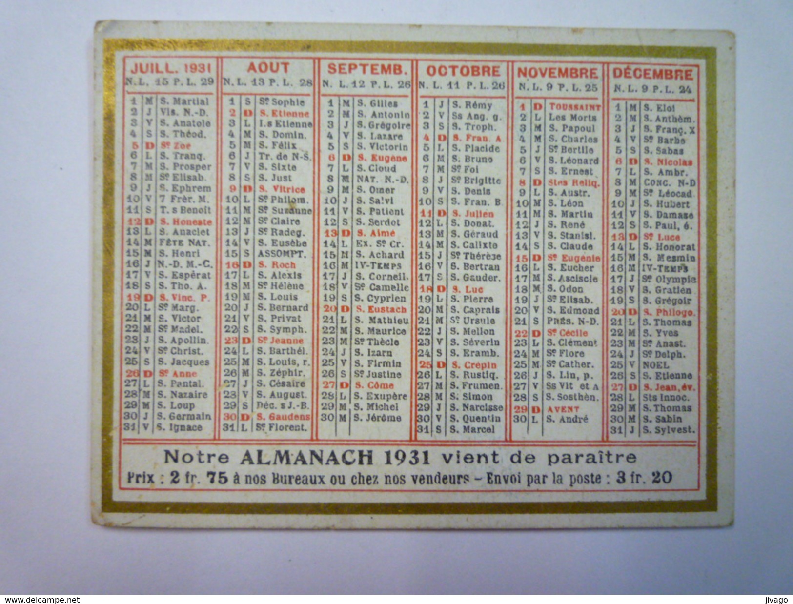 JOLI CALENDRIER  PUB  " L'EXPRESS Du MIDI "  1931   (format  7 X 9 Cm) - Kleinformat : 1921-40