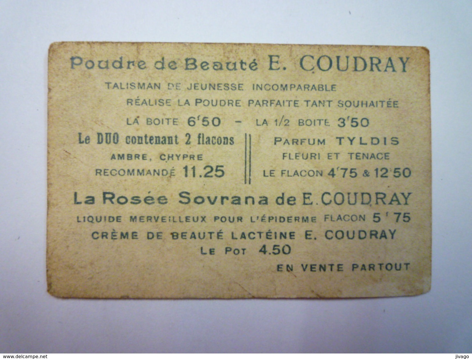 CARTE PARFUMEE  :  PARFUMS De LUXE  E.  COUDRAY   - Anciennes (jusque 1960)