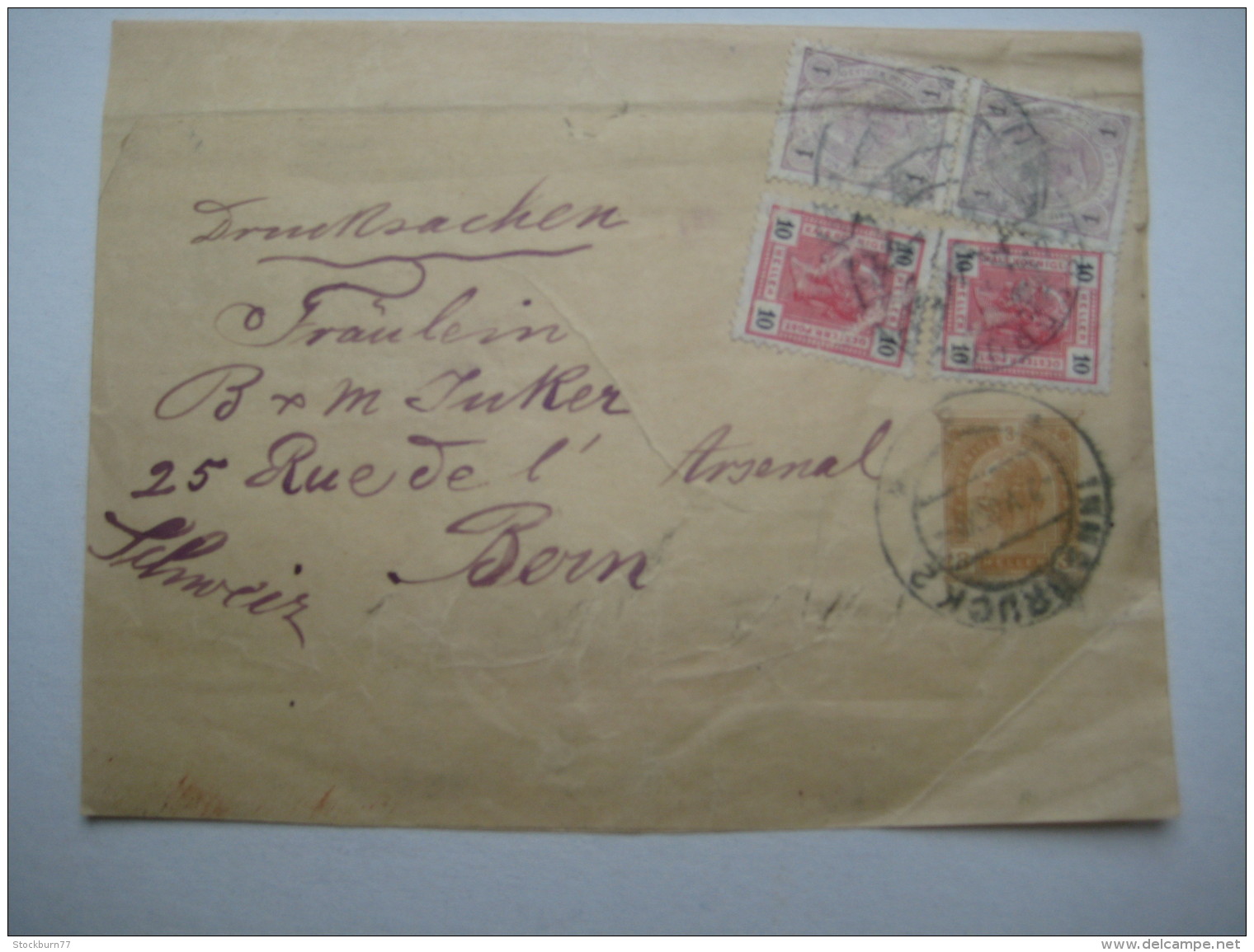 1905 , Steifband In Die Schweiz , Knickspuren - Storia Postale