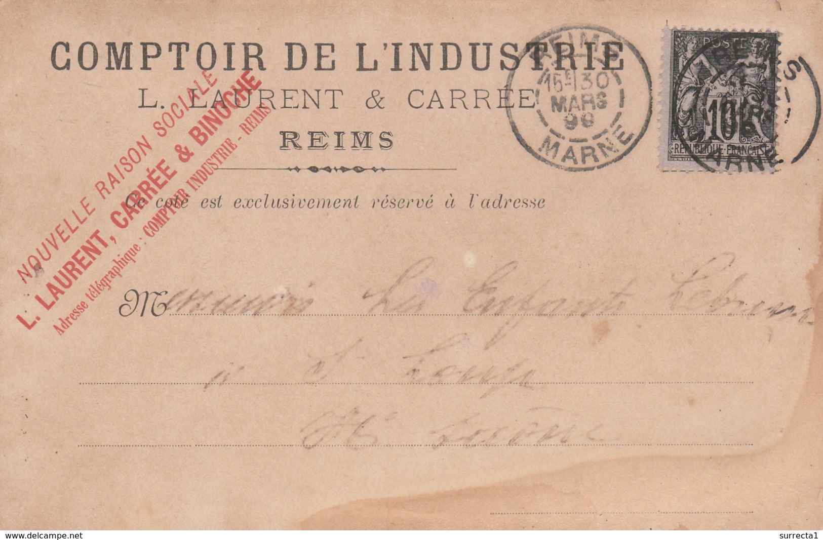 Carte Commerciale 1899 Comptoir De L'Industrie / LAURENT & CARREE / Reims 51 Marne - Autres & Non Classés