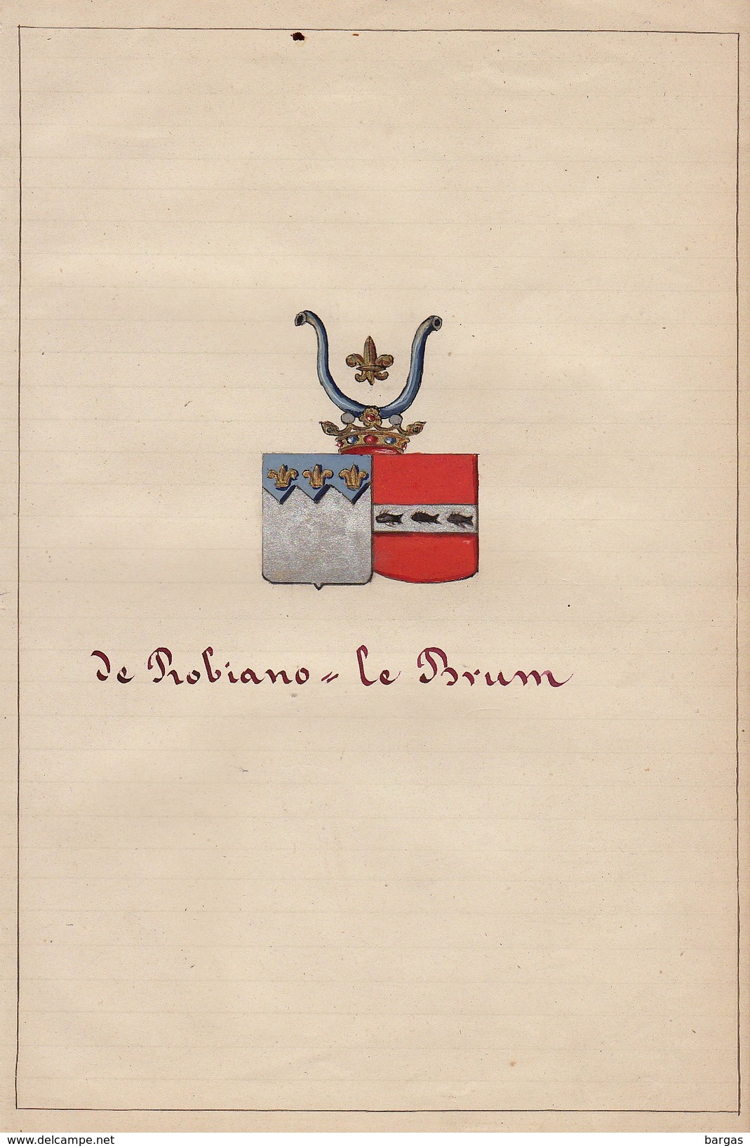 Manuscrit Généalogie Héraldique De Robiano Le Brun Apparenté De Villegas Miraumont Limpens Le Roy De Ville Bournonville - Manuscrits
