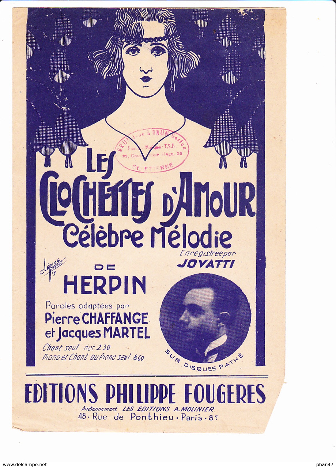 Partition: "Les Clochettes D'Amour"  Avec Paroles. HERPIN, Pierre CHAFFANGE, Jacques MARTEL, JOVATTI, - Autres & Non Classés