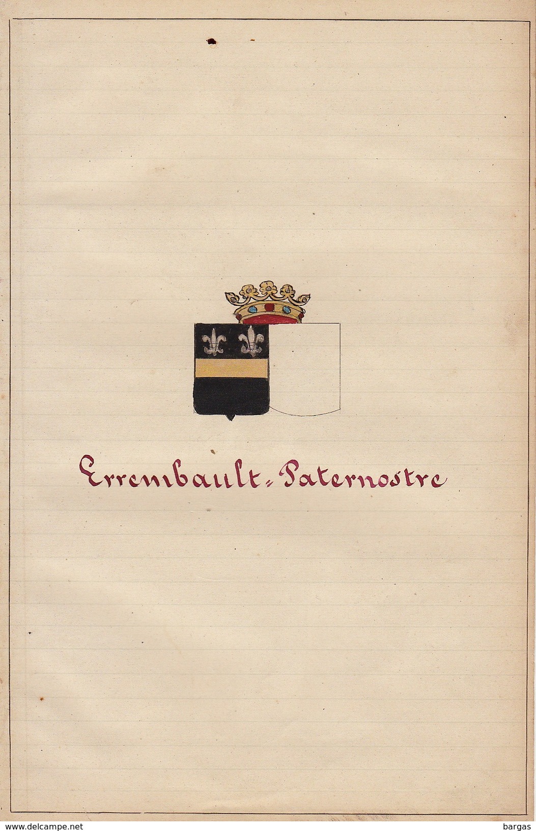 Manuscrit Généalogie Héraldique Errembault Guillaume Paternostre Louise App. Vander Bake Ayasasa Cuvelier Le Vaillant .. - Manuscrits