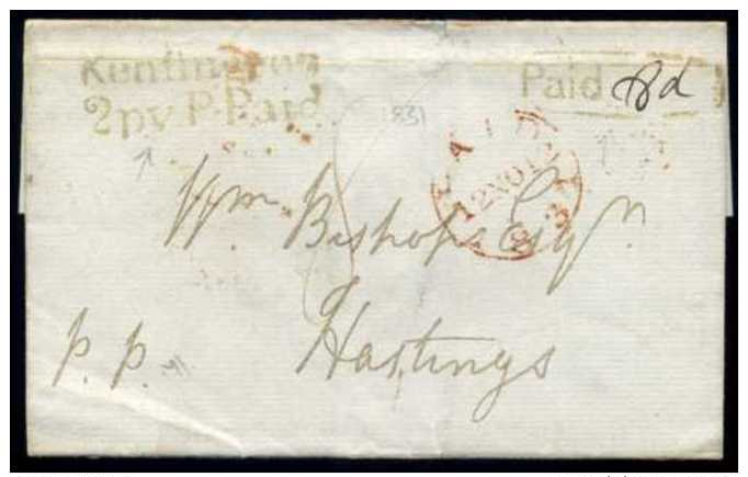 1831 Kensington 2py P.Paid ‘PAID’ Oval Country Office - GPO To Hastings - Storia Postale