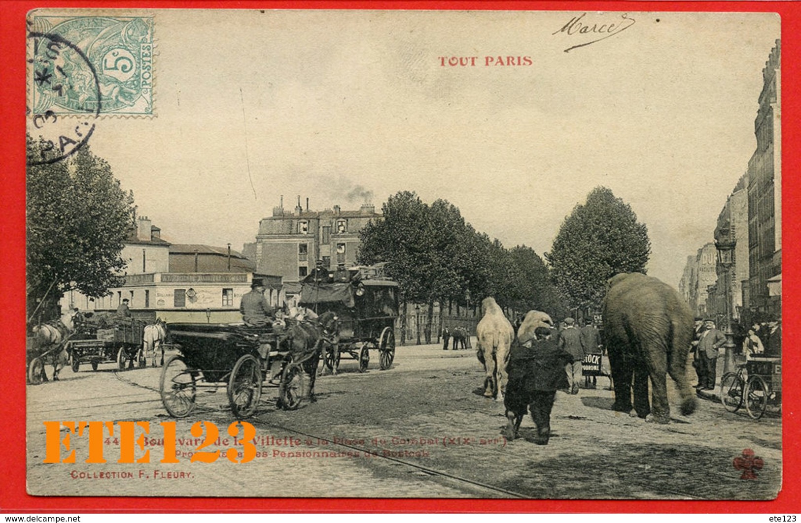 Tout Paris - Boulevard De La Villette à La Place Du Combat - Promenade Des Pensionnaires De Bostock - éléphant - Chameau - Arrondissement: 19