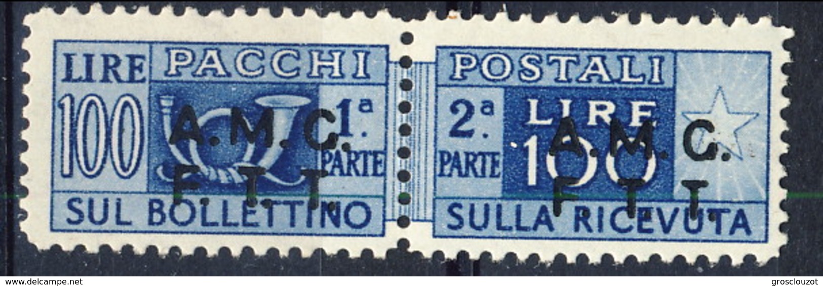 Trieste Zona A Pacchi 1947 - 48 N. 9 L. 100 Azzurro MNH Cat. &euro; 20 - Paketmarken/Konzessionen