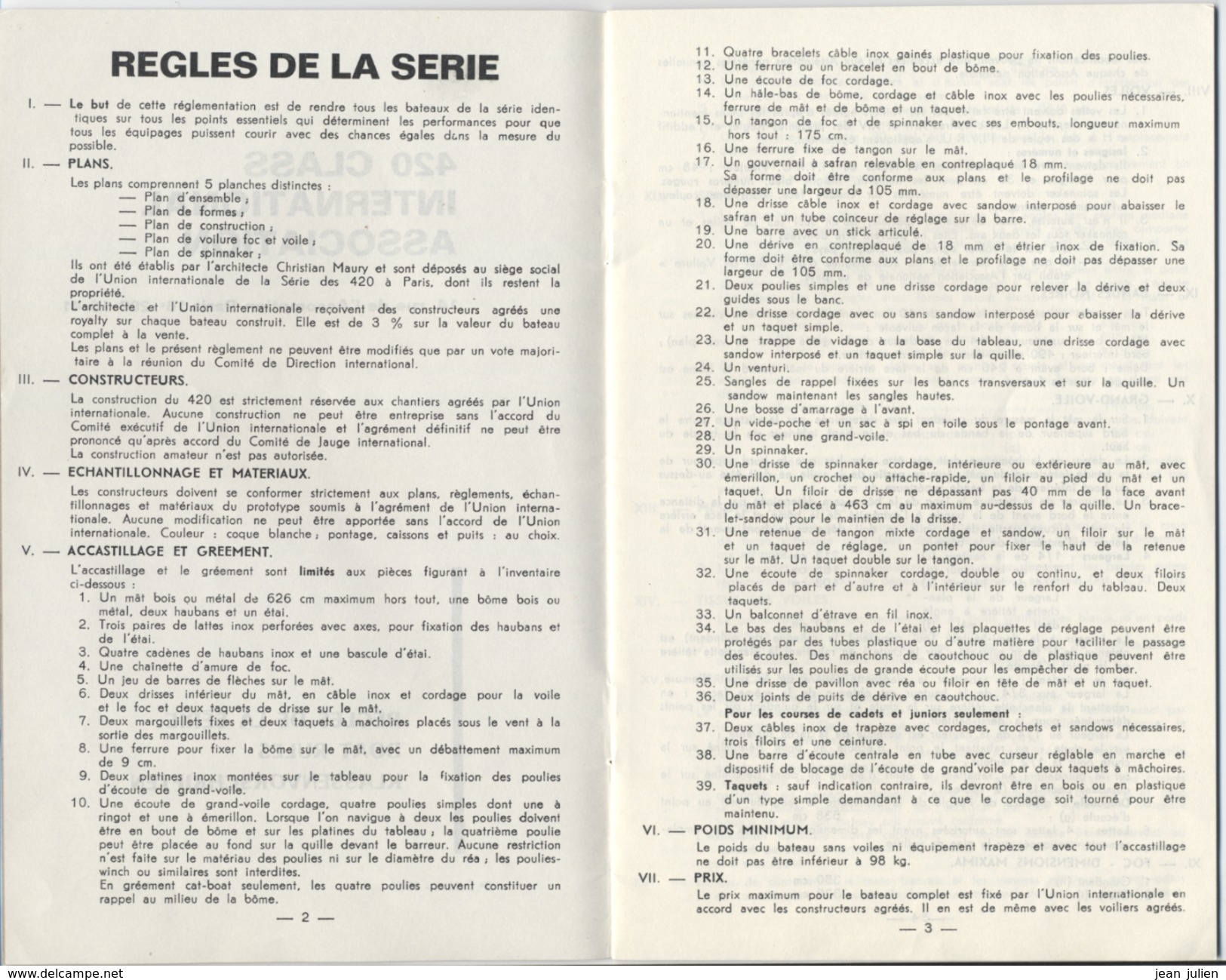 420 CLASS INTERNATIONAL ASSOCIATION  -  Certificat De Conformité - Régles De La Série - Avec Autocollants - 1965 - Bateaux