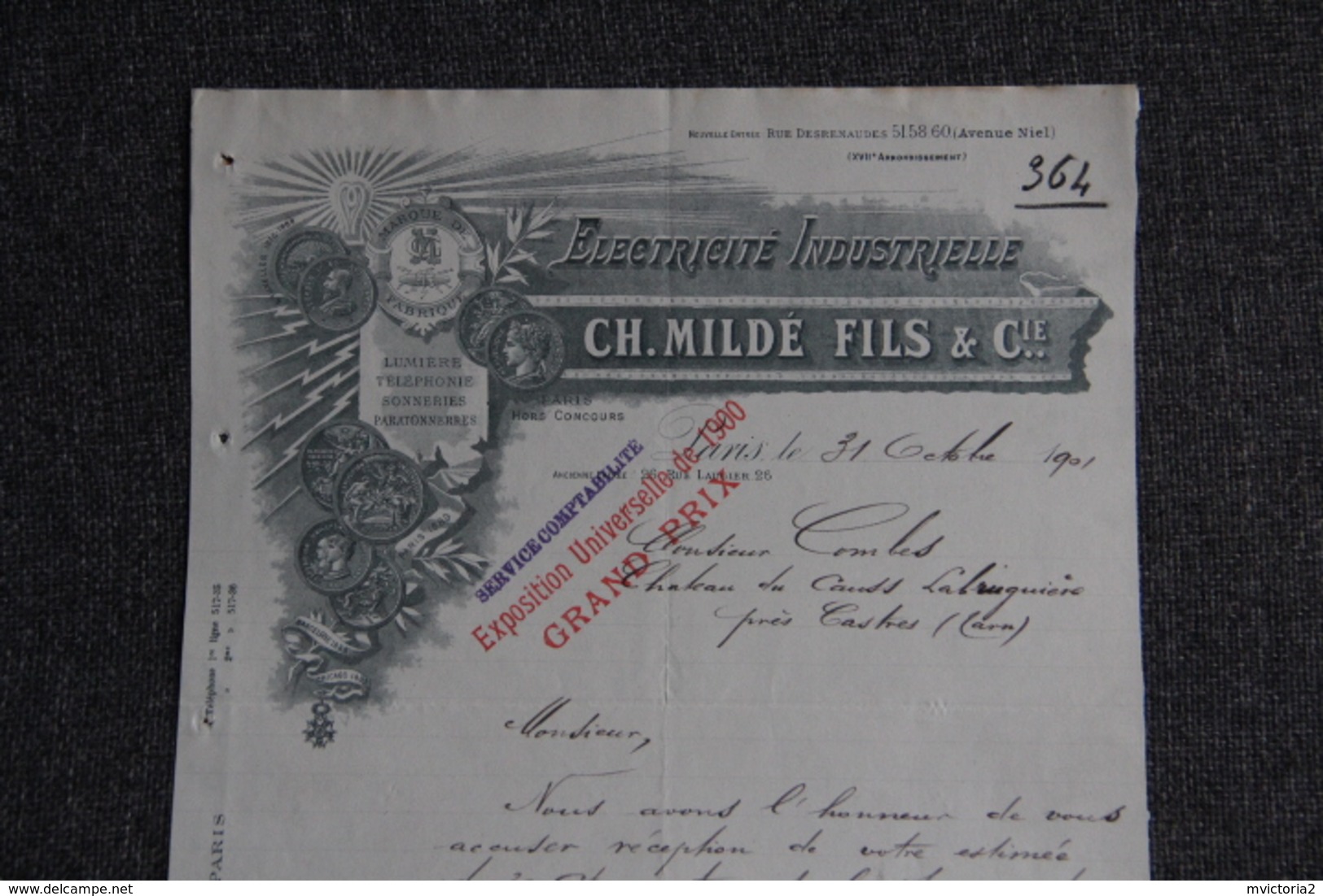 Lettre Ancienne - PARIS - Electricité Industrielle , CH.MILDE Fils Et Cie. - Electricity & Gas