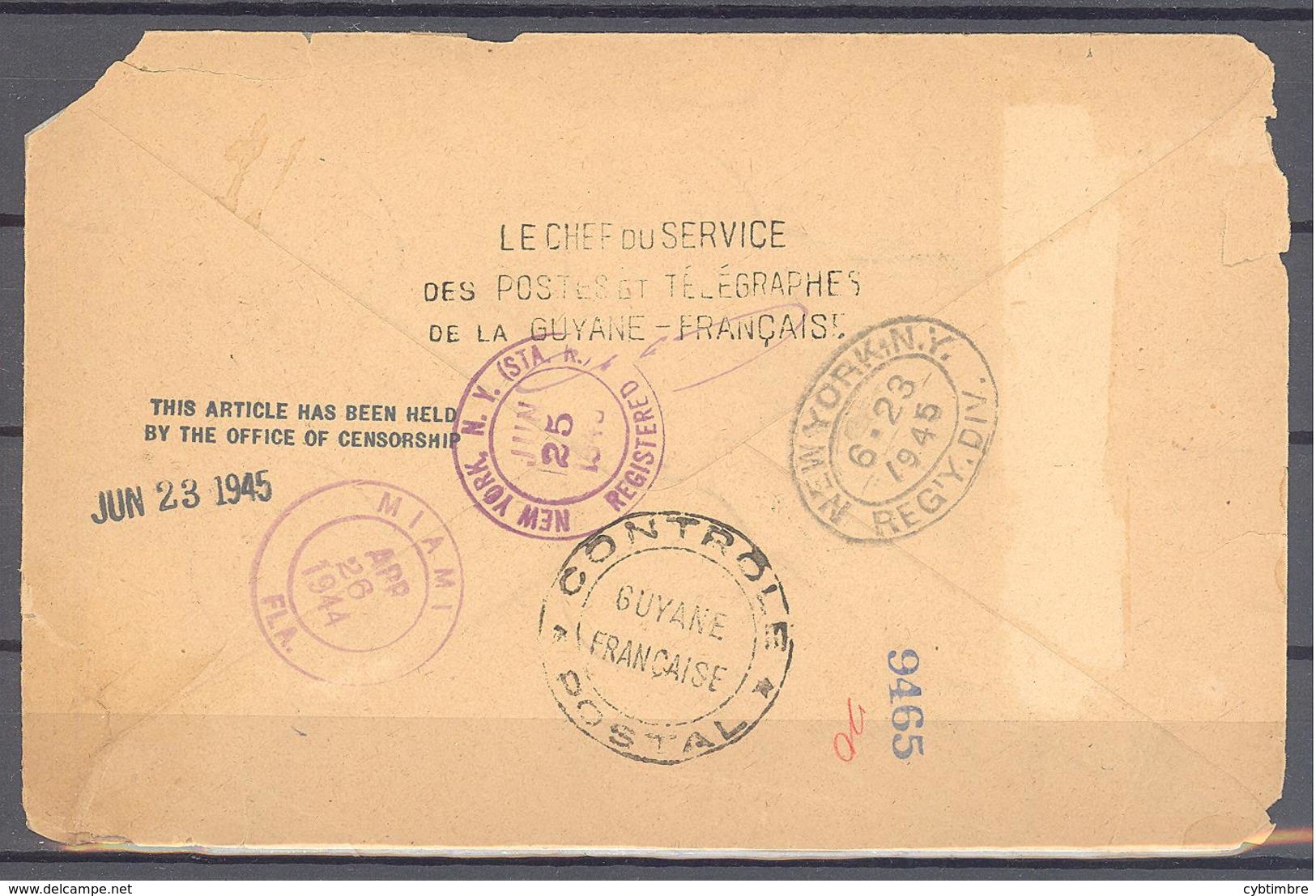 Guyane: Lettre Avec Yvert A11/18,oblitéré De Cayenne "France Libre" Du 22/04/1944 à Destination De New York Avec Censure - Brieven En Documenten