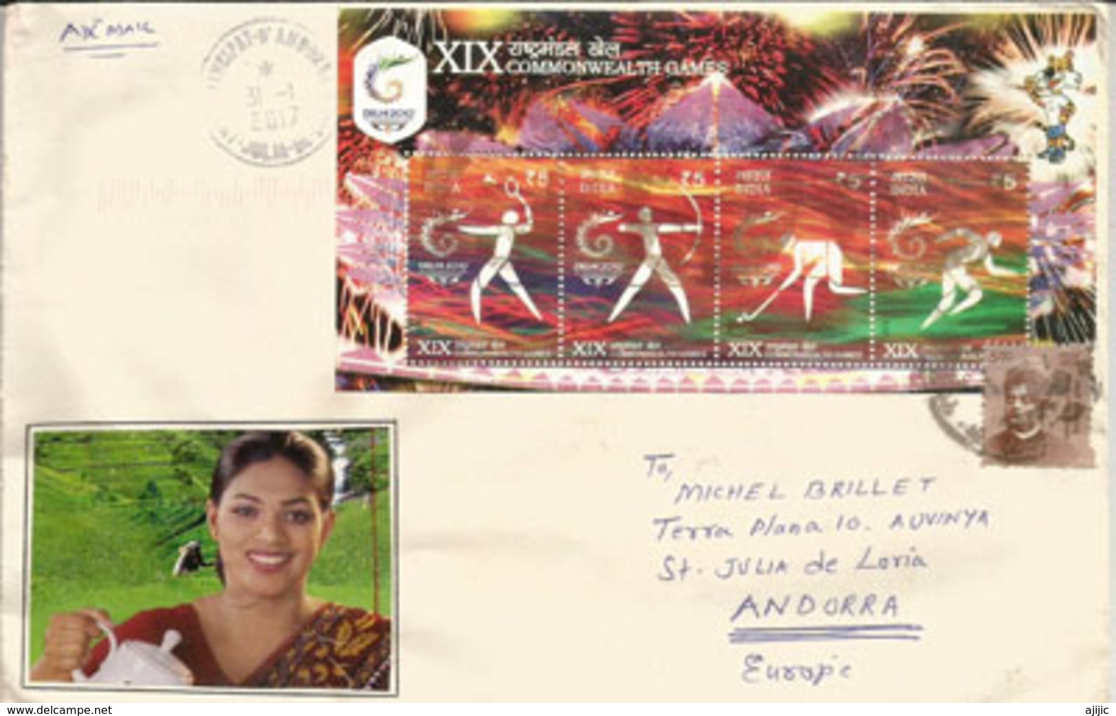 Jeux Sportifs Des Commonwealth Games à New-Delhi En 2010, Bloc-feuillet Sur Lettre Adressée ANDORRA - Lettres & Documents