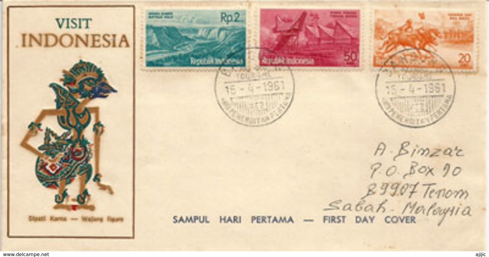 Visit Indonesia 1961.Hindu Sun God Karna., FDC Letter Bandung.Indonesia, Addressed To Sabah.Malaysia - Hinduismo