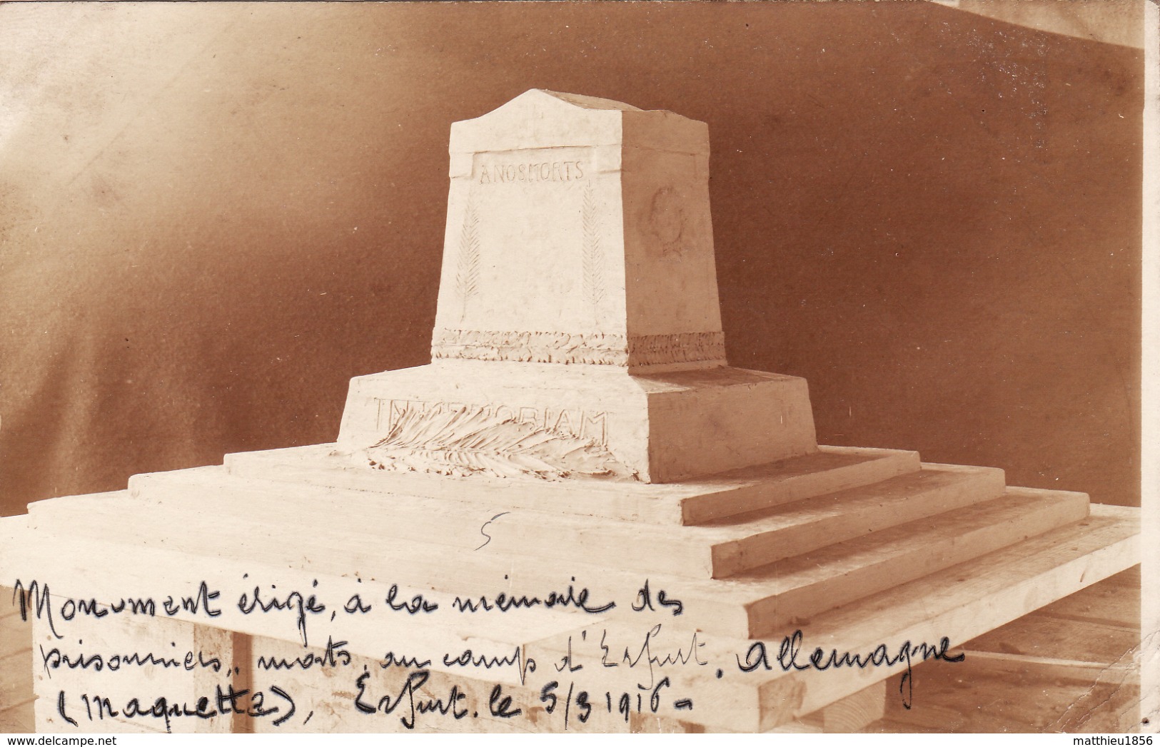 CP Photo Mars 1916 ERFURT - Denkmal Modell Maquette Du Monument érigé En Mémoire Des Prisonniers Morts (A166, Ww1, Wk 1) - Erfurt