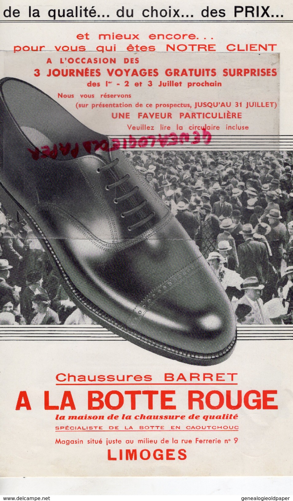 87 - LIMOGES - PUBLICITE A LA BOTTE ROUGE- CHAUSSURES BARRET - 9 RUE FERRERIE- - 1900 – 1949