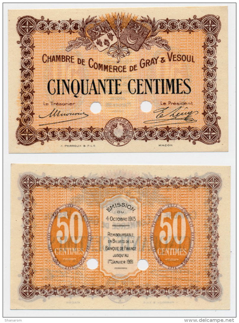 1914-1918 // C.D.C. // GRAY &amp; VESOUL // 50 Centimes // SPECIMEN - Camera Di Commercio