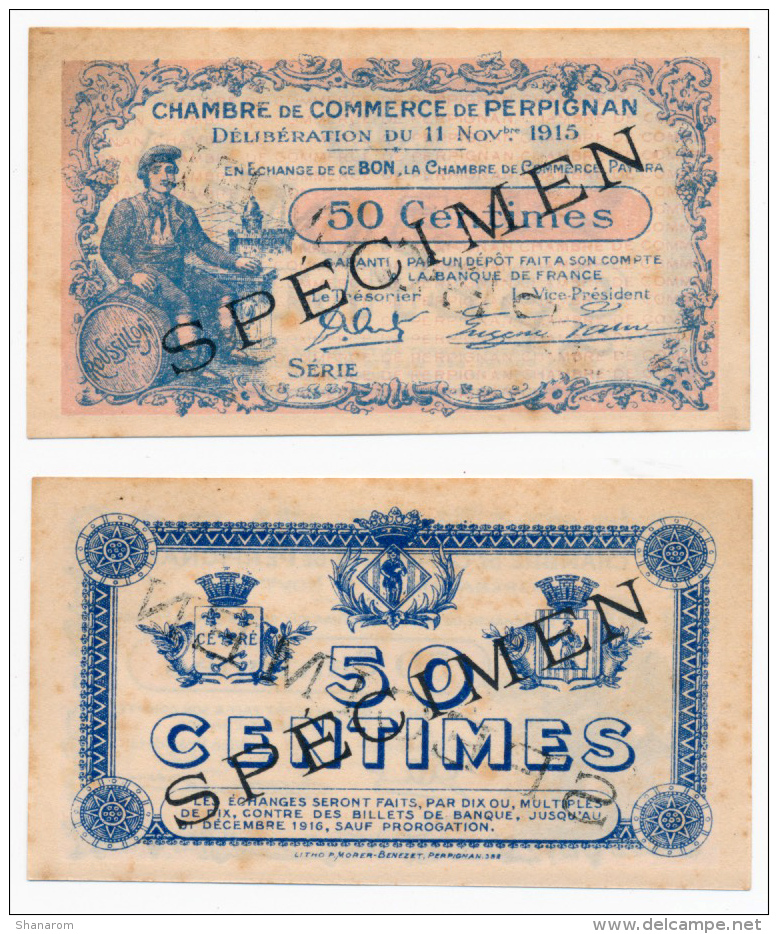 1914-1918 // C.D.C. // PERPIGNAN // 50 Centimes // SPECIMEN - Cámara De Comercio