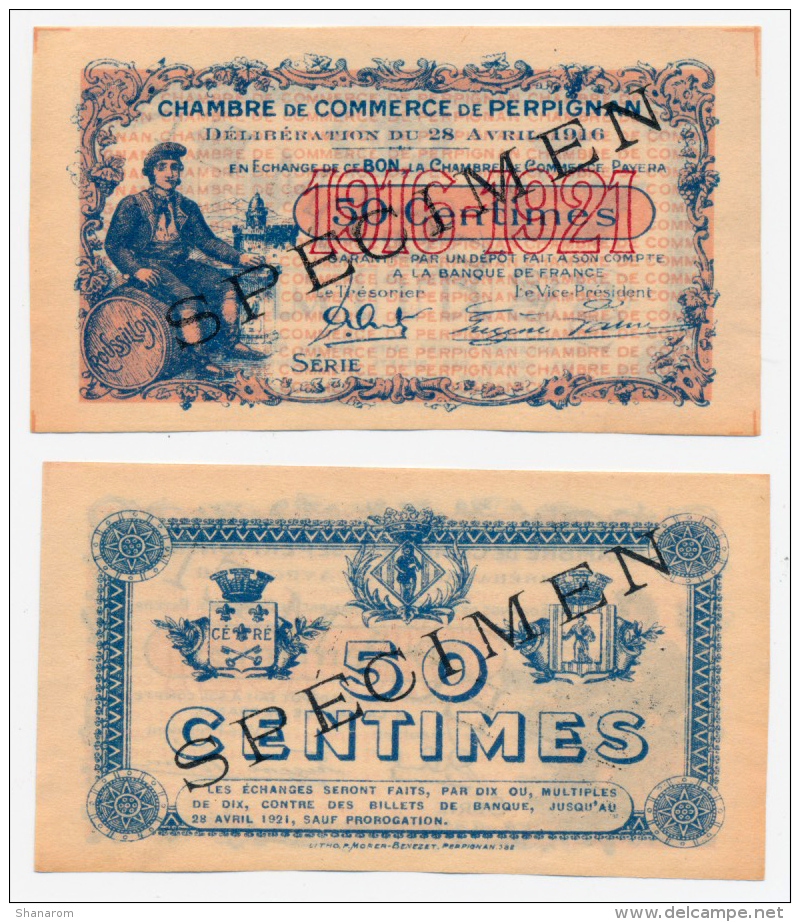 1914-1918 // C.D.C. // PERPIGNAN // 50 Centimes // SPECIMEN - Chamber Of Commerce