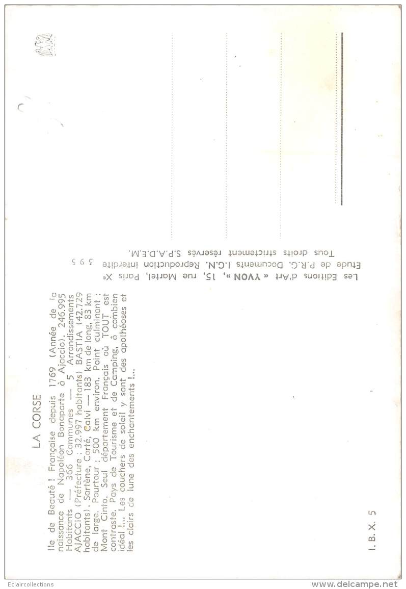 Corse     20     Carte Géographiue Du Département .  Edition Yvon    10x15     (voir Scan) - Andere & Zonder Classificatie