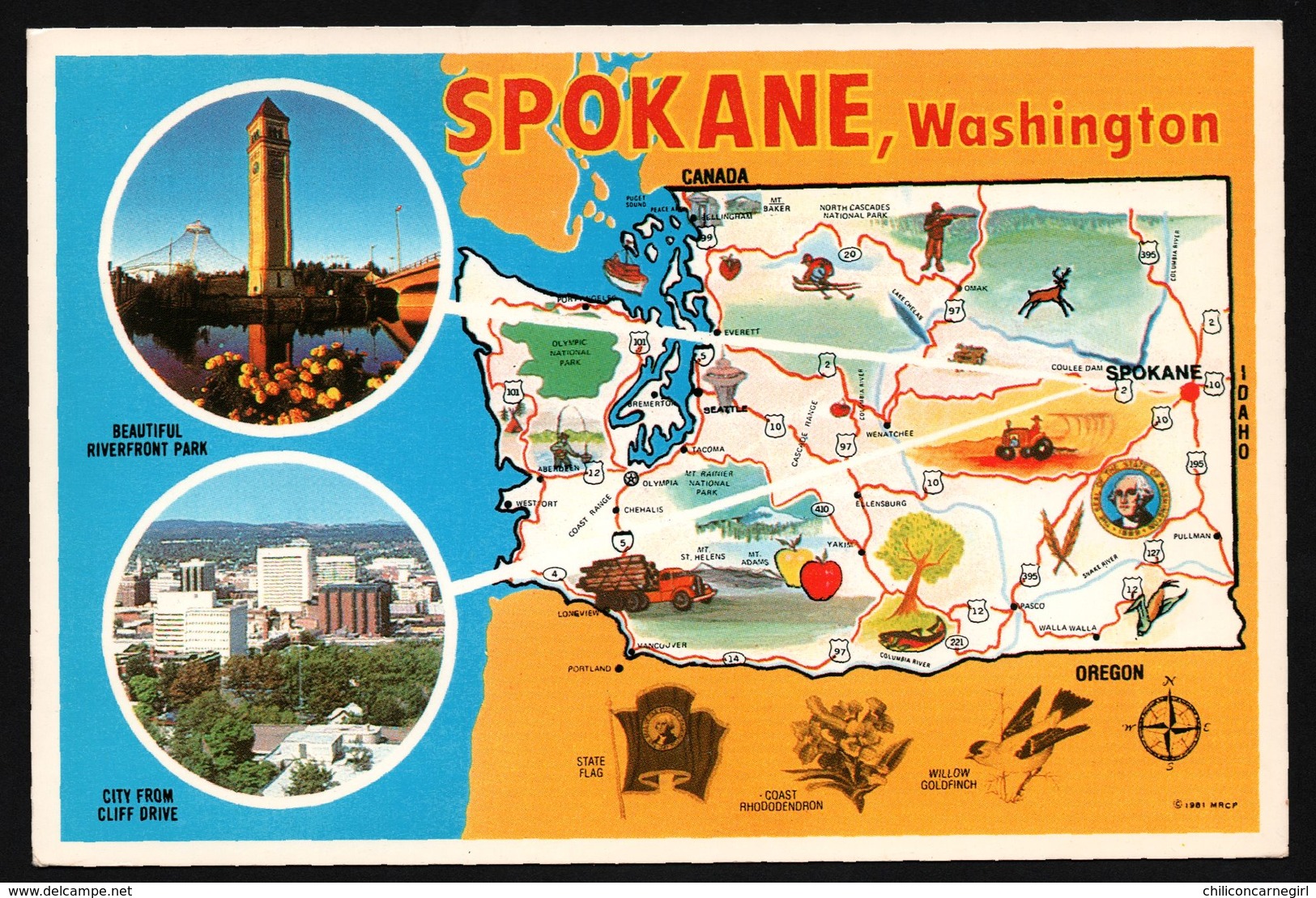 Carte Géographique De Spokane - Washington - Riverfront Park - Willow Goldfinch - ROSS HALL SCENICS - Spokane