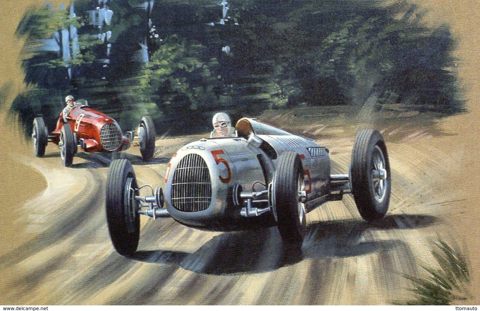 Auto Union Type C  -  Bernd Rosemeyer à Donington En 1937  -  Art Carte Par Benjamin Freudenthal - Grand Prix / F1