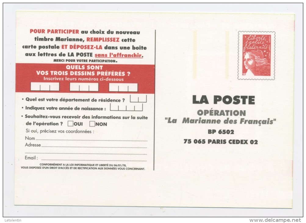 FRANCE -  CARTE REPONSE "OPERATION LA MARIANNE DES FRANÇAIS" - ENTIER TYPE LUQUET TVP ROUGE - Listos Para Enviar: Respuesta /Luquet