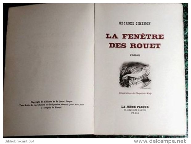 *LA FENETRE DES ROUET* De Georges SIMENON < Illustrations Aquarellées De CHAPELAIN-MIDI 1945 - Novelas Negras