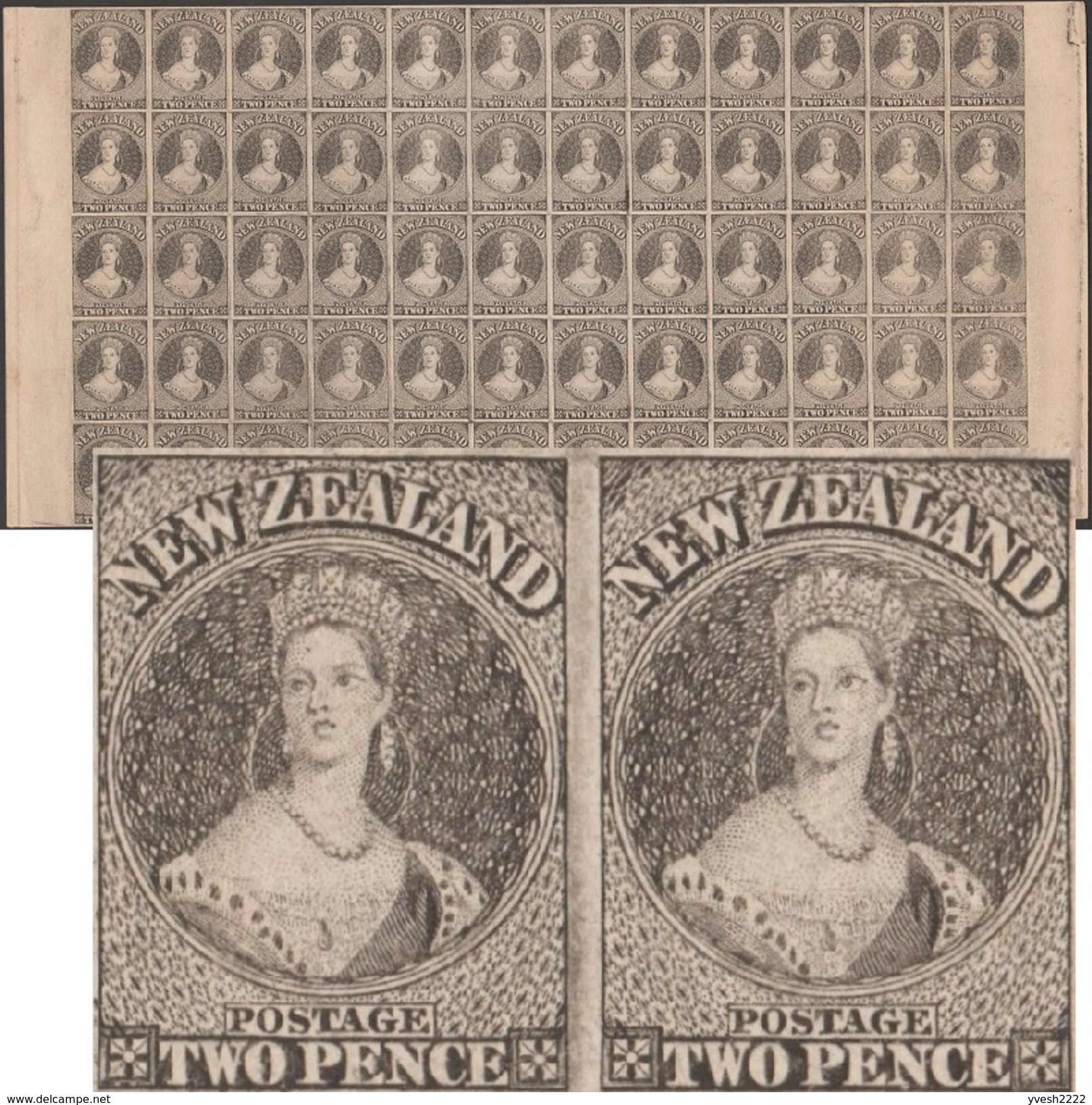 Nouvelle-Zélande 1906. Bloc De 60, Reine Victoria à 2 Pence Selon Une Peinture De Chalon. Réimpression Officielle - Unused Stamps