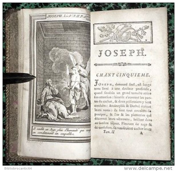 En 2 volumes * JOSEPH, POEME EN NEUFS CHANTS * par M. BITAUBE. Edit.illustrée 1777 à Genéve