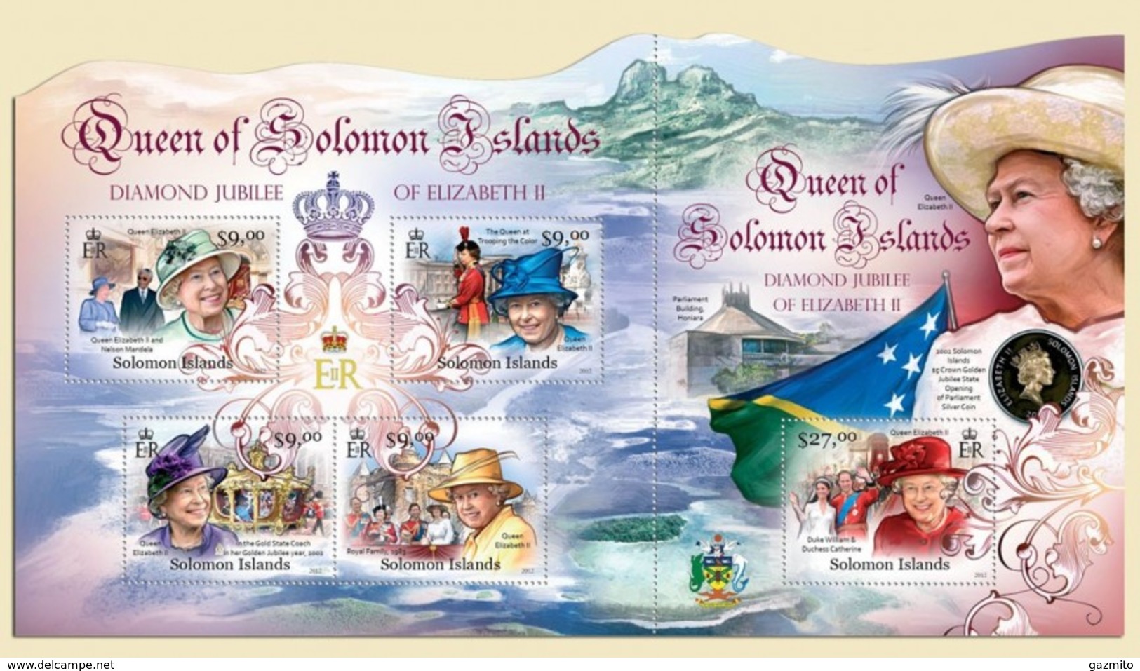 Salomon 2012, Queen Elisabeth, Mandela, Diana, 4val In BF +BF - Royalties, Royals