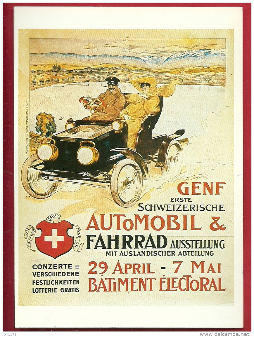 PRt-04 SAlon International De Genève, Reproduction Affiche De Vieollier, En 1905. Non Circulé, Grand Format, Papier Fin - Taxis & Cabs