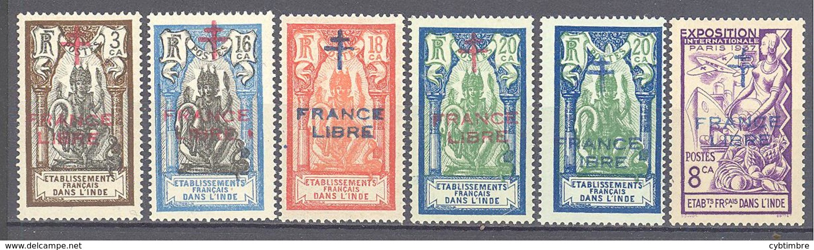 Inde: Yvert 178/183* + 182a*; "France Libre"; 6 Valeurs - Unused Stamps