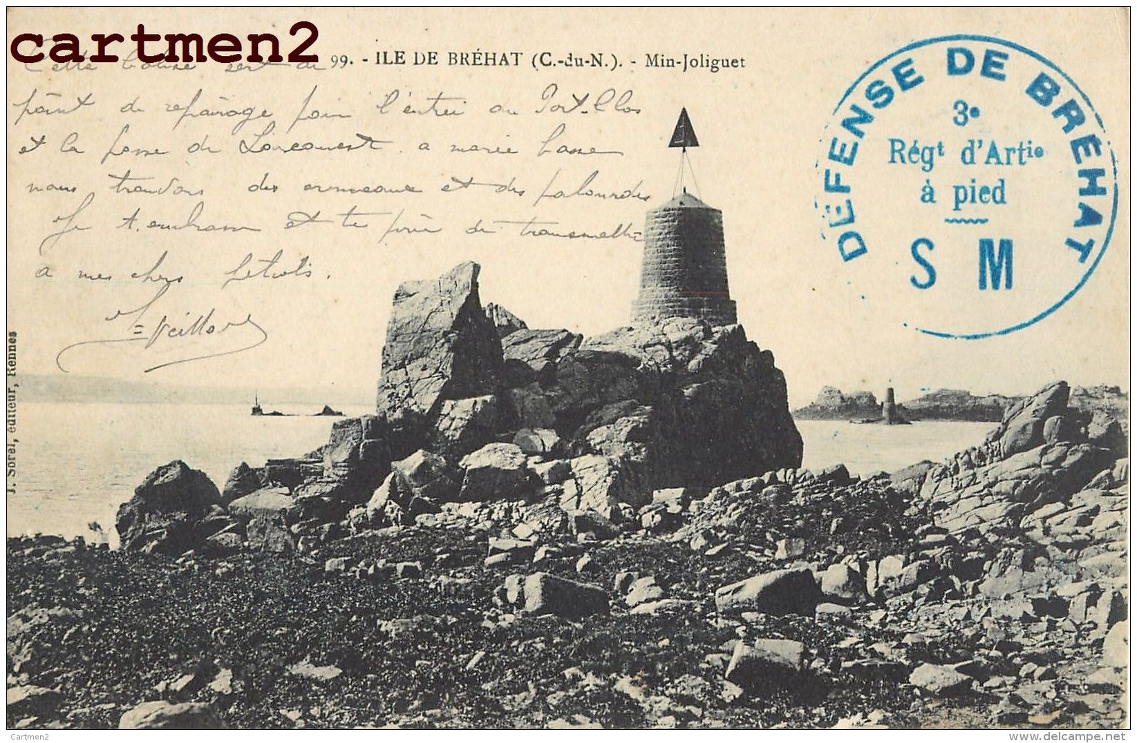 27 CPA LETTRES DEFENSE ILE DE BREHAT 3e REGIMENT D'ARTILLERIE A PIED SOLDAT EVEILLARD POINTE DE L'ARCOUEST GUERRE - Ile De Bréhat