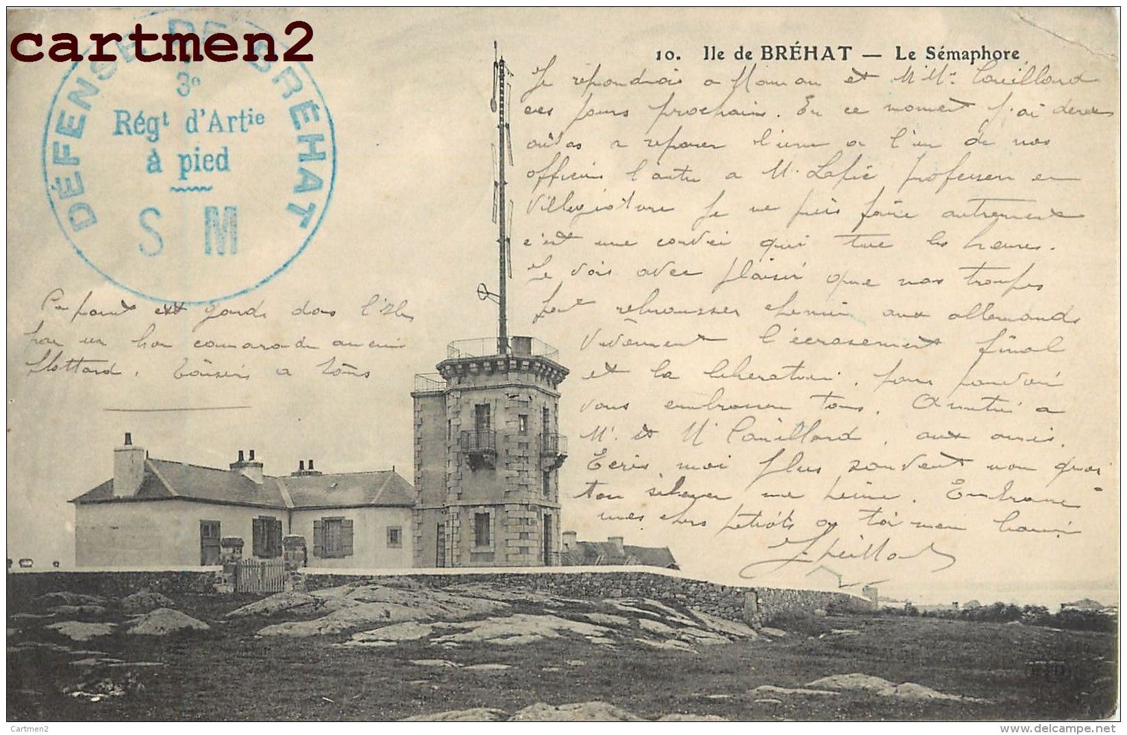 27 CPA LETTRES DEFENSE ILE DE BREHAT 3e REGIMENT D'ARTILLERIE A PIED SOLDAT EVEILLARD POINTE DE L'ARCOUEST GUERRE