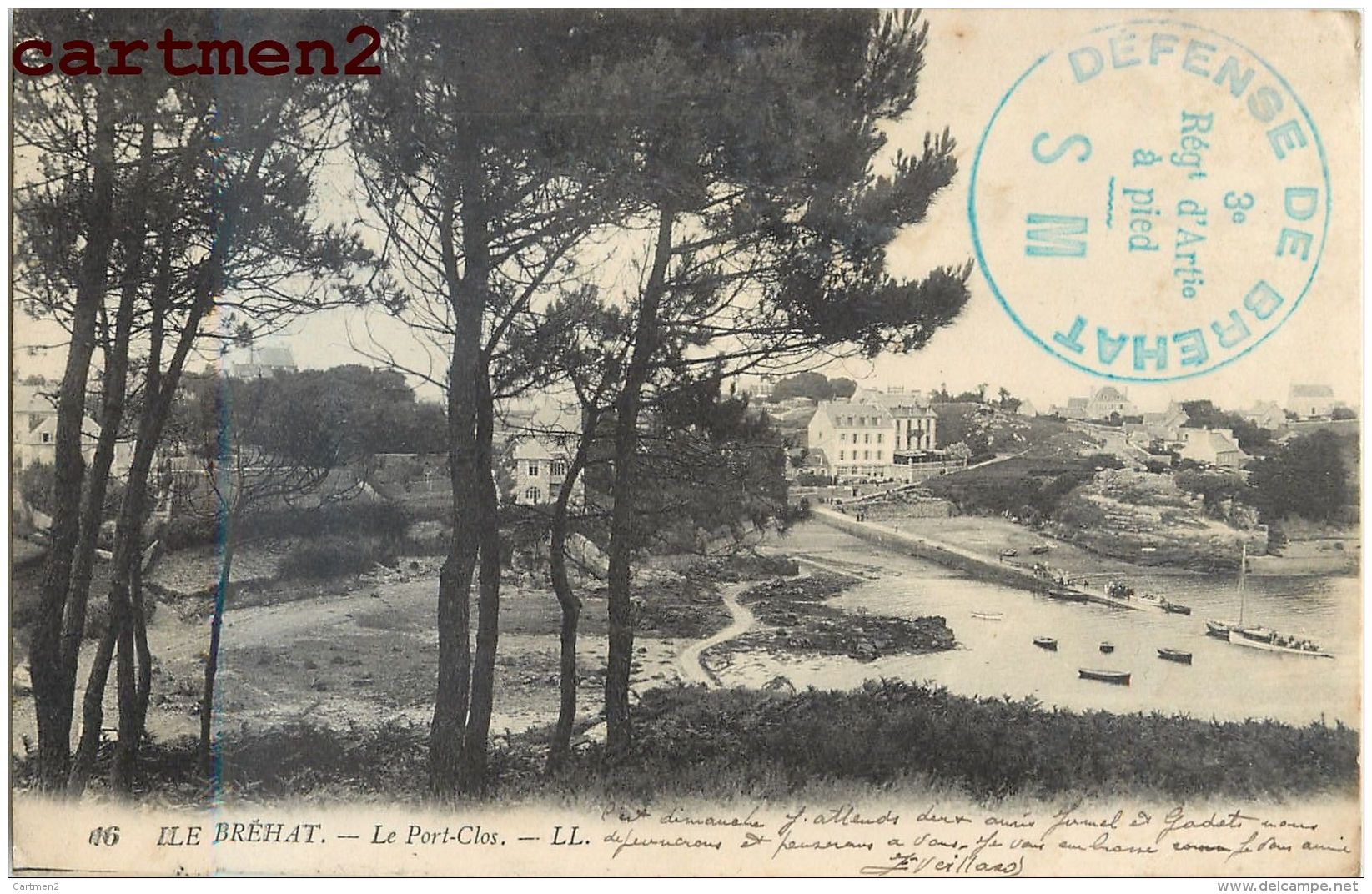 27 CPA LETTRES DEFENSE ILE DE BREHAT 3e REGIMENT D'ARTILLERIE A PIED SOLDAT EVEILLARD POINTE DE L'ARCOUEST GUERRE