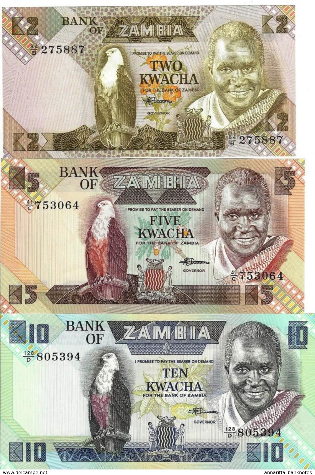 ZAMBIA 2 5 10 KWACHA ND (1986-1988) P-24 25 26 UNC SET [ZM125 ZM126 ZM127] - Zambia