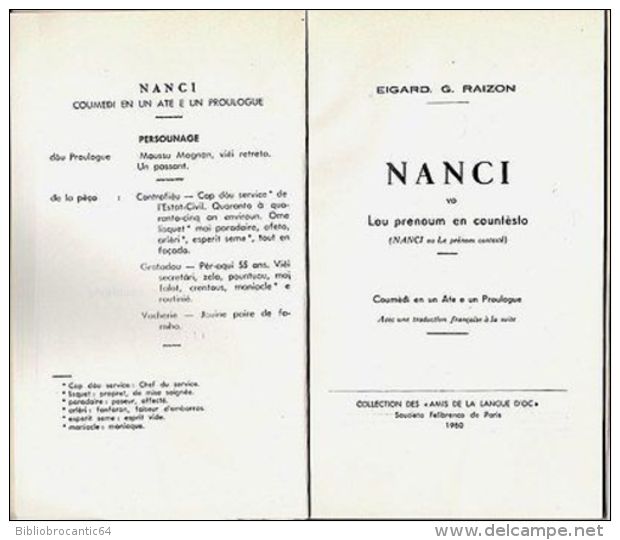 *NANCI *vo Lou Prenoum En Countèsto< Par Edgard G.RAIZON/Coumèdi En Un Ate E Proulogue (livre En Occitan) - Théâtre