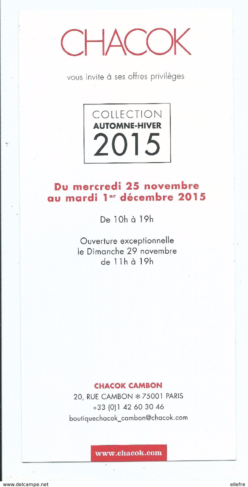 Chacok Rue Cambon Paris  - Mode Femme Invitation Vente Privilèges - Collection Hiver 2015 Prêt à Porter Fashion - Mode