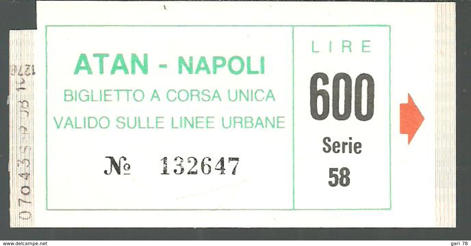 Ticket De Transport Urbain ATAN - NAPOLI (Naples) ITALIE - Europe
