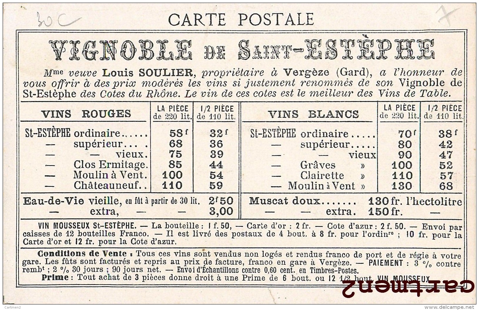 PUBLICITE VIGNOBLE DE SAINT-ESTEPHE LOUIS SOULIER VERGEZE PONT-DU-GARD VIN VITICULTURE EAU DE VIE ALCOOL 30 - Vergèze