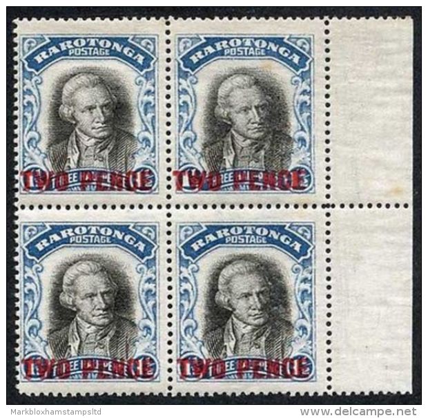 Rarotonga SG94 1926-28 2d On 1 1/2d Black And Blue Block Of 4 U/M - Cook Islands