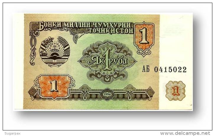 TAJIKISTAN - 1 Ruble - 1994 - Pick 1 - UNC - Serie  AB ( ÐÐ‘ ) - The National Bank Of The Republic - Tayikistán