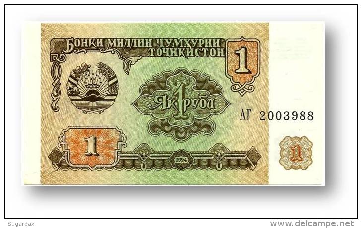 TAJIKISTAN - 1 Ruble - 1994 - Pick 1 - UNC - Serie  AG ( ÐÐ“ ) - The National Bank Of The Republic - Tadjikistan