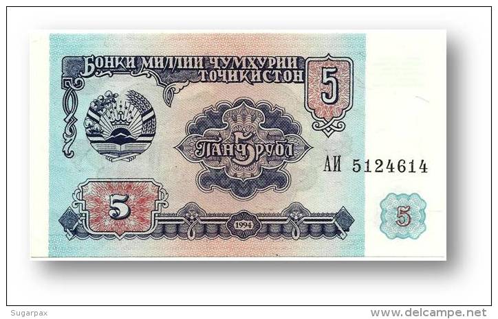 TAJIKISTAN - 5 Rubles - 1994 - Pick 2 - UNC - Serie  AI ( ÐÐ˜ ) - The National Bank Of The Republic - Tadschikistan