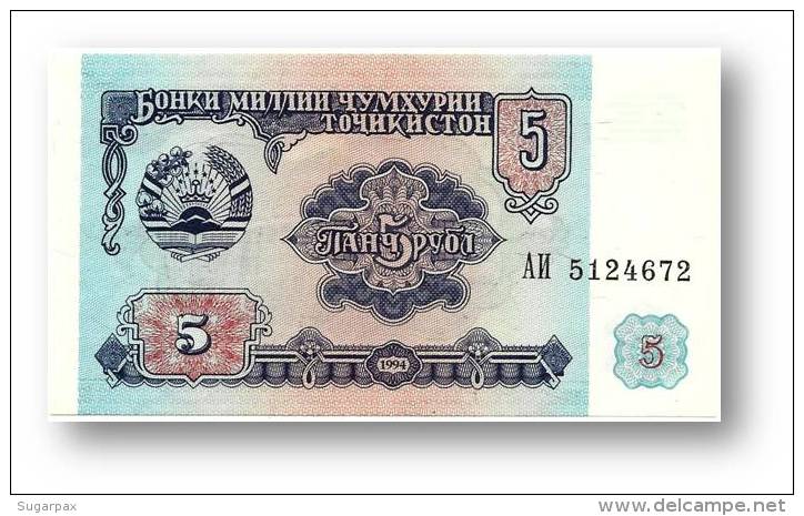 TAJIKISTAN - 5 Rubles - 1994 - Pick 2 - UNC - Serie  AI ( ÐÐ˜ ) - The National Bank Of The Republic - Tadjikistan