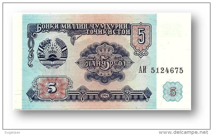 TAJIKISTAN - 5 Rubles - 1994 - Pick 2 - UNC - Serie  AI ( ÐÐ˜ ) - The National Bank Of The Republic - Tadschikistan