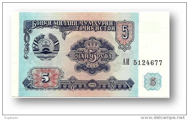 TAJIKISTAN - 5 Rubles - 1994 - Pick 2 - UNC - Serie  AI ( ÐÐ˜ ) - The National Bank Of The Republic - Tadjikistan