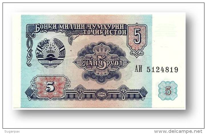 TAJIKISTAN - 5 Rubles - 1994 - Pick 2 - UNC - Serie  AI ( ÐÐ˜ ) - The National Bank Of The Republic - Tajikistan