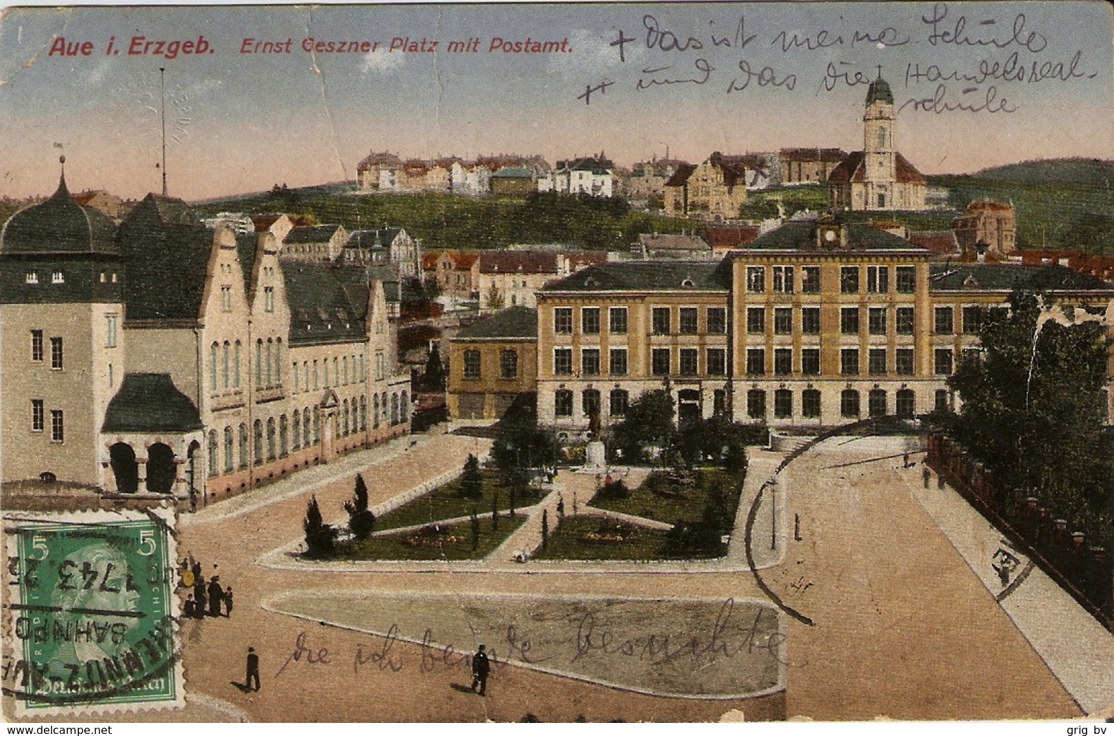 Aue I. Erzgeb. Ernst Geszner Platz Mit Postamt - Stollberg (Erzgeb.)