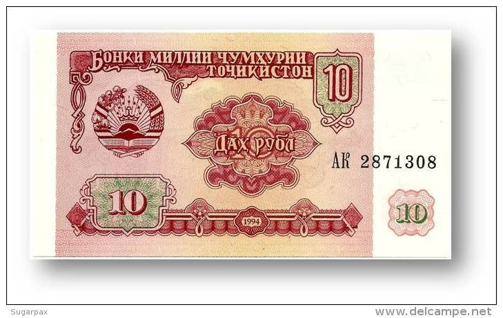 TAJIKISTAN - 10 Rubles - 1994 - Pick 3 - UNC - Serie  AK ( AK ) - The National Bank Of The Republic - Tagikistan