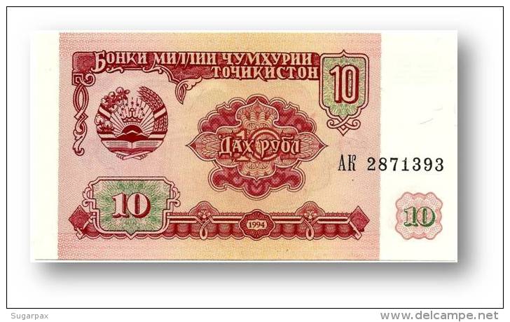 TAJIKISTAN - 10 Rubles - 1994 - Pick 3 - UNC - Serie  AK ( AK ) - The National Bank Of The Republic - Tajikistan