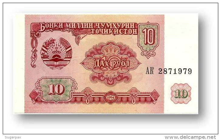 TAJIKISTAN - 10 Rubles - 1994 - Pick 3 - UNC - Serie  AK ( AK ) - The National Bank Of The Republic - Tajikistan